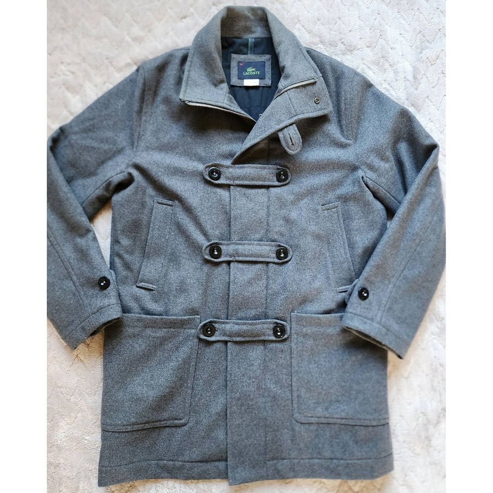 Lacoste Mens Gray Wool Blend Duffle Trench Coat Jacket Size 50 Large